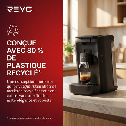 Machine à Café à Dosettes REVO Duoza – 1 450 W – 3 Styles de Café – 2 Tasses Simultanées – Réservoir 1,2 L