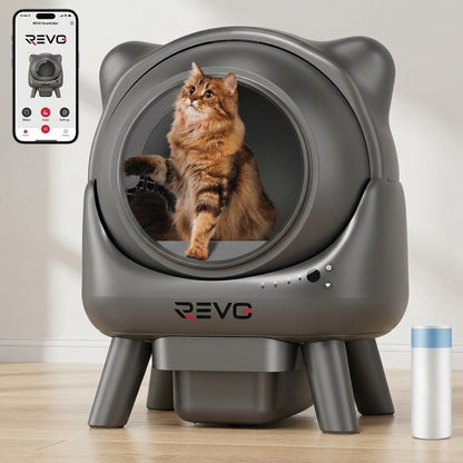 Litière Autonettoyante pour Chats REVO Nuvia 88 – Capacité 80 + 8 L – Application, Sécurité 10 Niveaux & Élimination des Odeurs