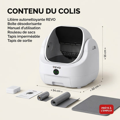 Litière Autonettoyante pour Chats REVO Alvya 9 – Conception Ouverte – Bac Hermétique 9 L – Application Wi‑Fi & Nettoyage Profond