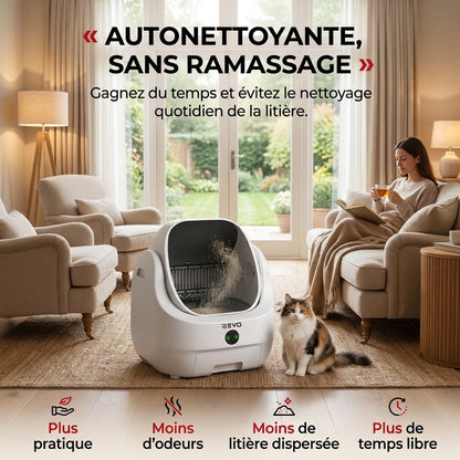 Litière Autonettoyante pour Chats REVO Alvya 9 – Conception Ouverte – Bac Hermétique 9 L – Application Wi‑Fi & Nettoyage Profond