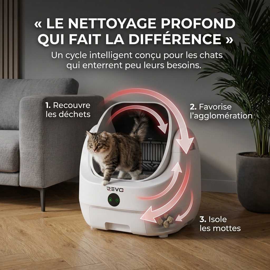 Litière Autonettoyante pour Chats REVO Alvya 9 – Conception Ouverte – Bac Hermétique 9 L – Application Wi‑Fi & Nettoyage Profond