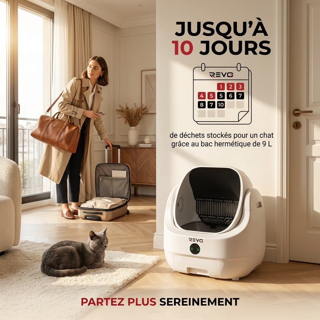 Litière Autonettoyante pour Chats REVO Alvya 9 – Conception Ouverte – Bac Hermétique 9 L – Application Wi‑Fi & Nettoyage Profond