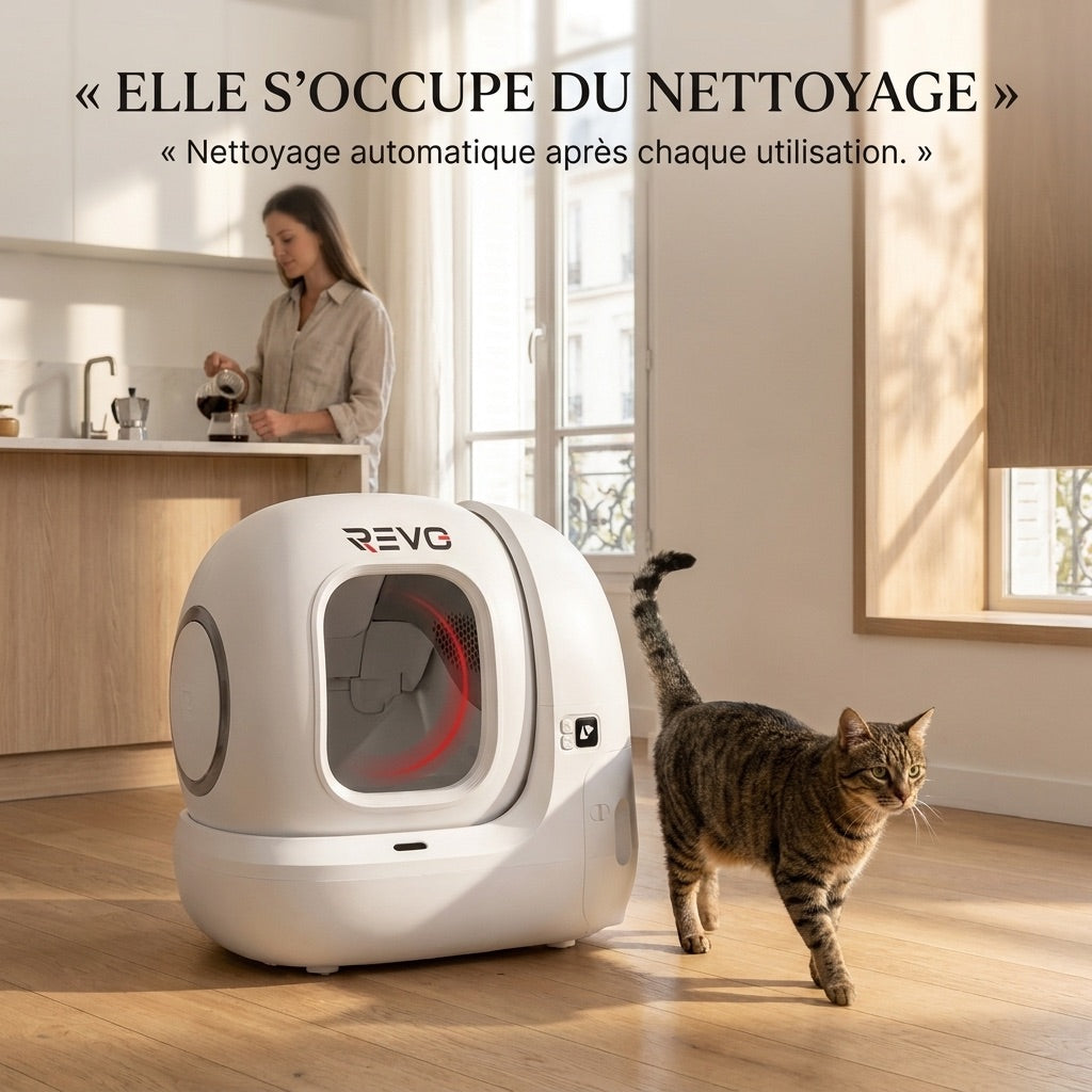 Litière Autonettoyante pour Chats REVO Elyra 76 – Capacité 76 + 7 L – Application Wi‑Fi – Triple Désodorisation – Sécurité Multicapteurs