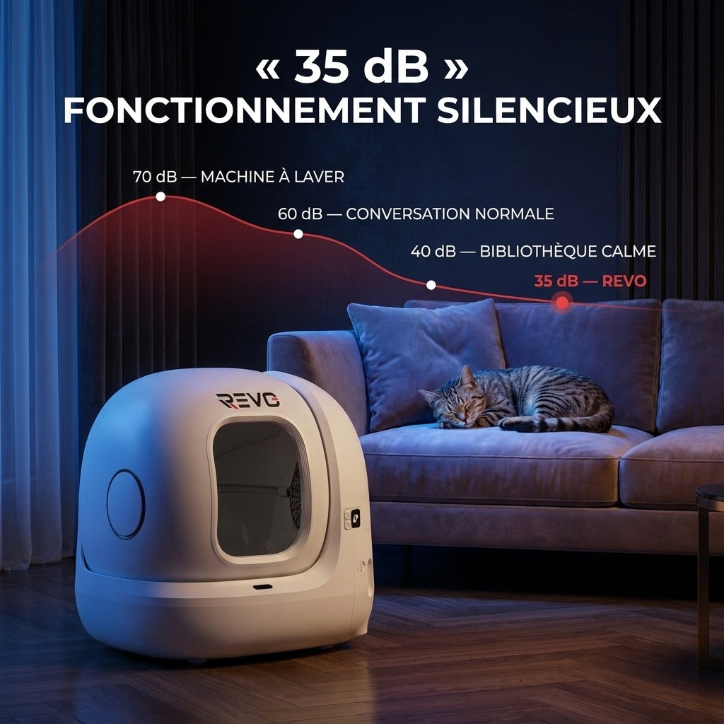 Litière Autonettoyante pour Chats REVO Elyra 76 – Capacité 76 + 7 L – Application Wi‑Fi – Triple Désodorisation – Sécurité Multicapteurs