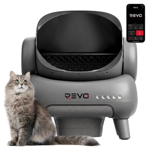 Litière Autonettoyante pour Chats REVO Serenis 14 – Conception Ouverte, Bac à Déchets 11,23 L, Application Wi‑Fi & 9 Capteurs de Sécurité