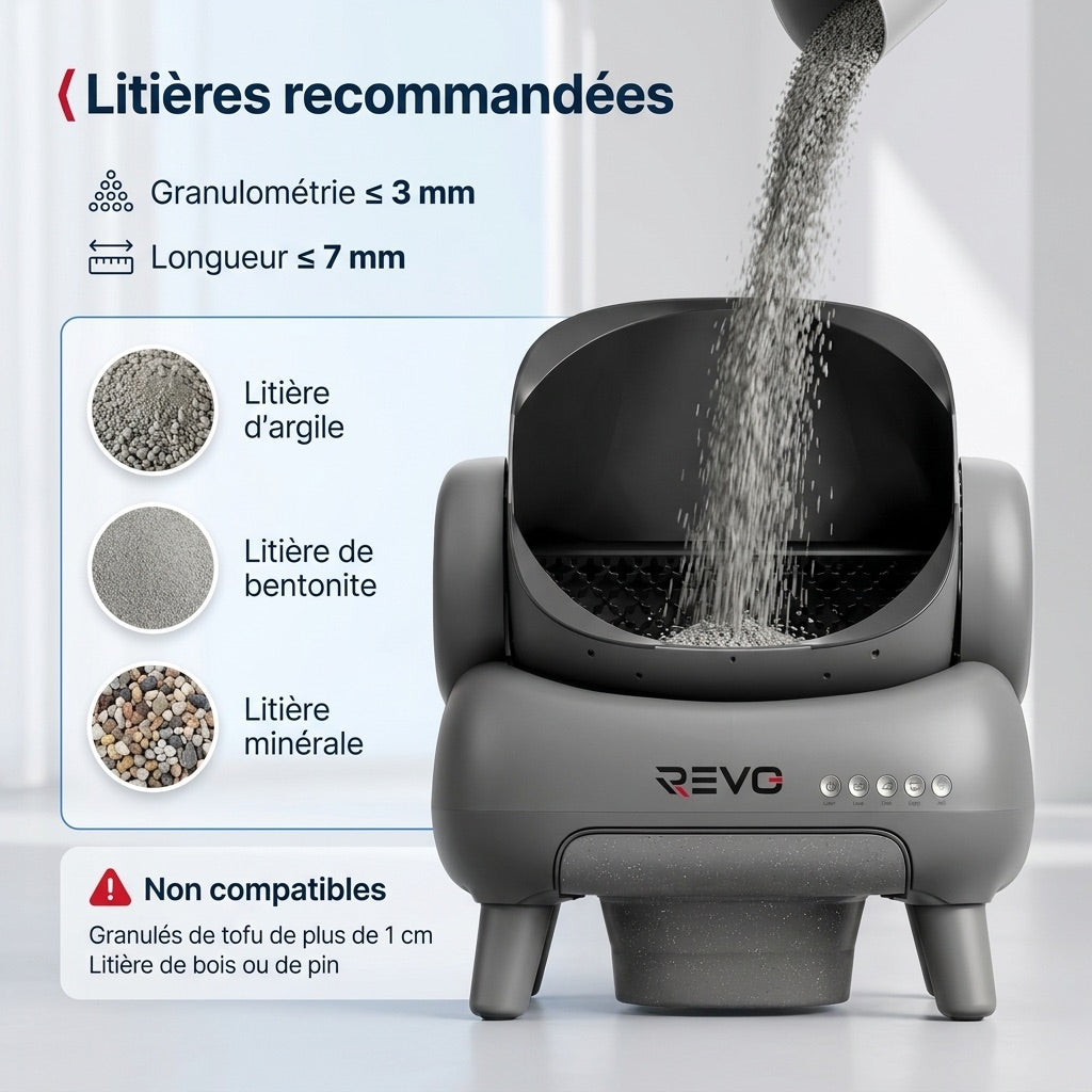 Litière Autonettoyante pour Chats REVO Serenis 14 – Conception Ouverte, Bac à Déchets 11,23 L, Application Wi‑Fi & 9 Capteurs de Sécurité