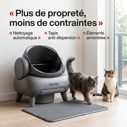 Litière Autonettoyante pour Chats REVO Serenis 14 – Conception Ouverte, Bac à Déchets 11,23 L, Application Wi‑Fi & 9 Capteurs de Sécurité