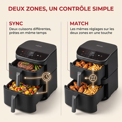 Air Fryer REVO DuoChef 10 – 10,8 L – Double Zone Verticale – 3 Niveaux de Cuisson – 6-en-1 – 2 630 W