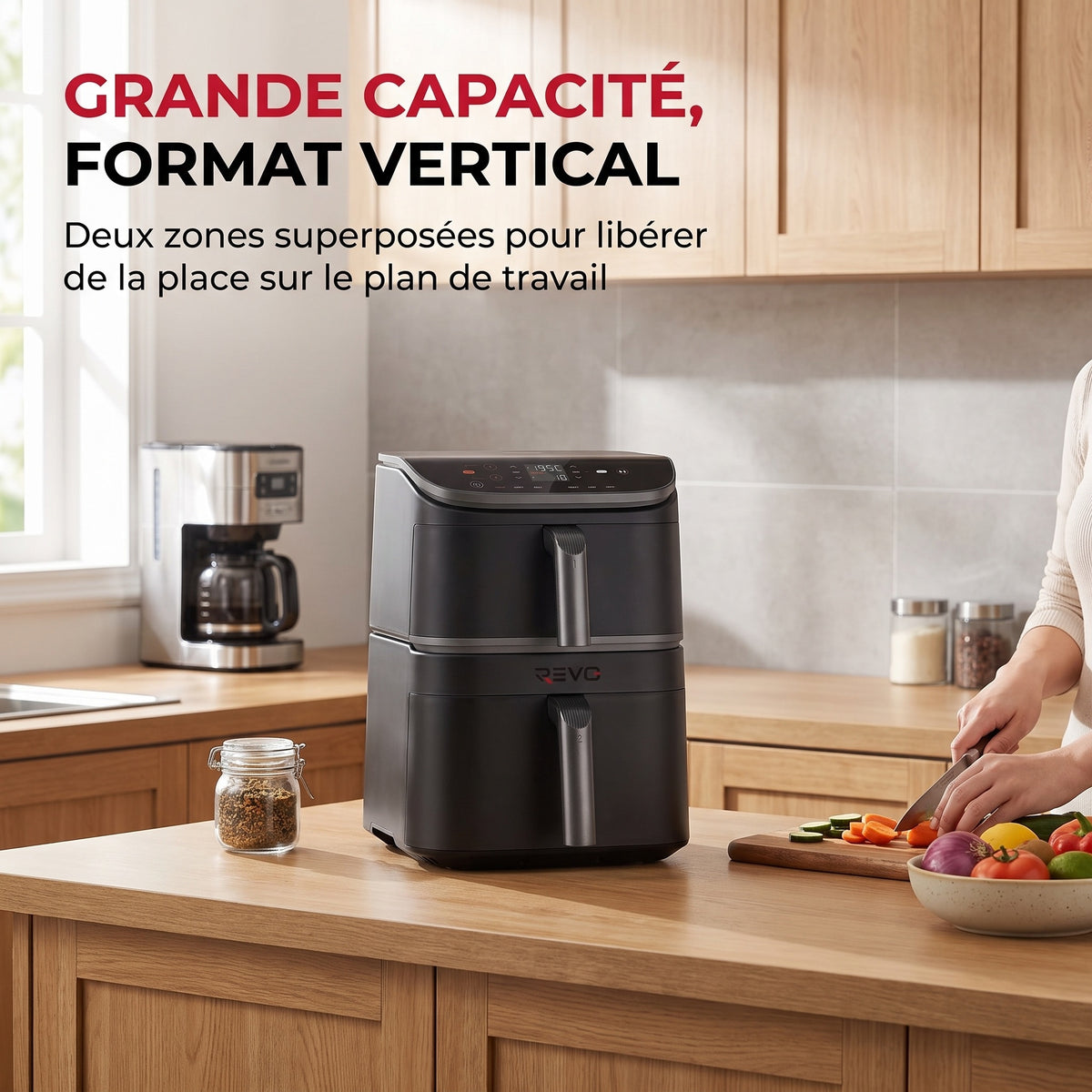 Air Fryer REVO DuoChef 10 – 10,8 L – Double Zone Verticale – 3 Niveaux de Cuisson – 6-en-1 – 2 630 W