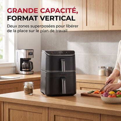 Air Fryer REVO DuoChef 10 – 10,8 L – Double Zone Verticale – 3 Niveaux de Cuisson – 6-en-1 – 2 630 W