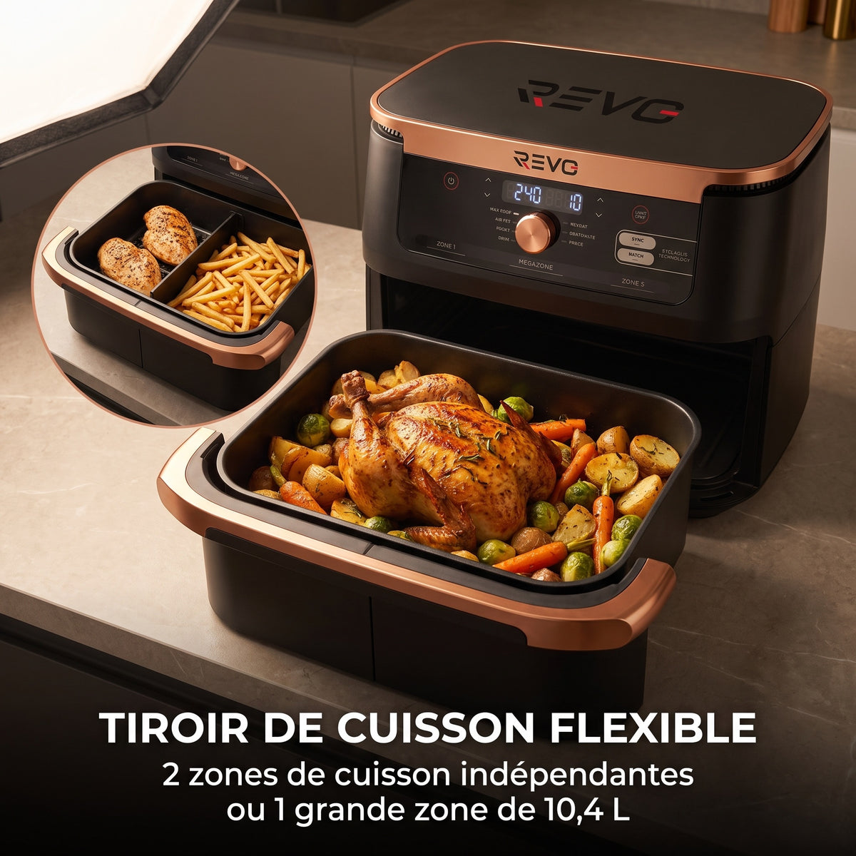 Air Fryer REVO Majora 10 – 10,4 L – 2 Zones de Cuisson – 7 Fonctions – 2 470 W – 240 °C