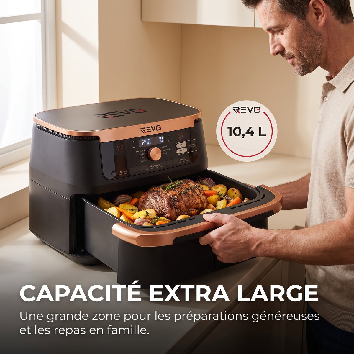 Air Fryer REVO Majora 10 – 10,4 L – 2 Zones de Cuisson – 7 Fonctions – 2 470 W – 240 °C