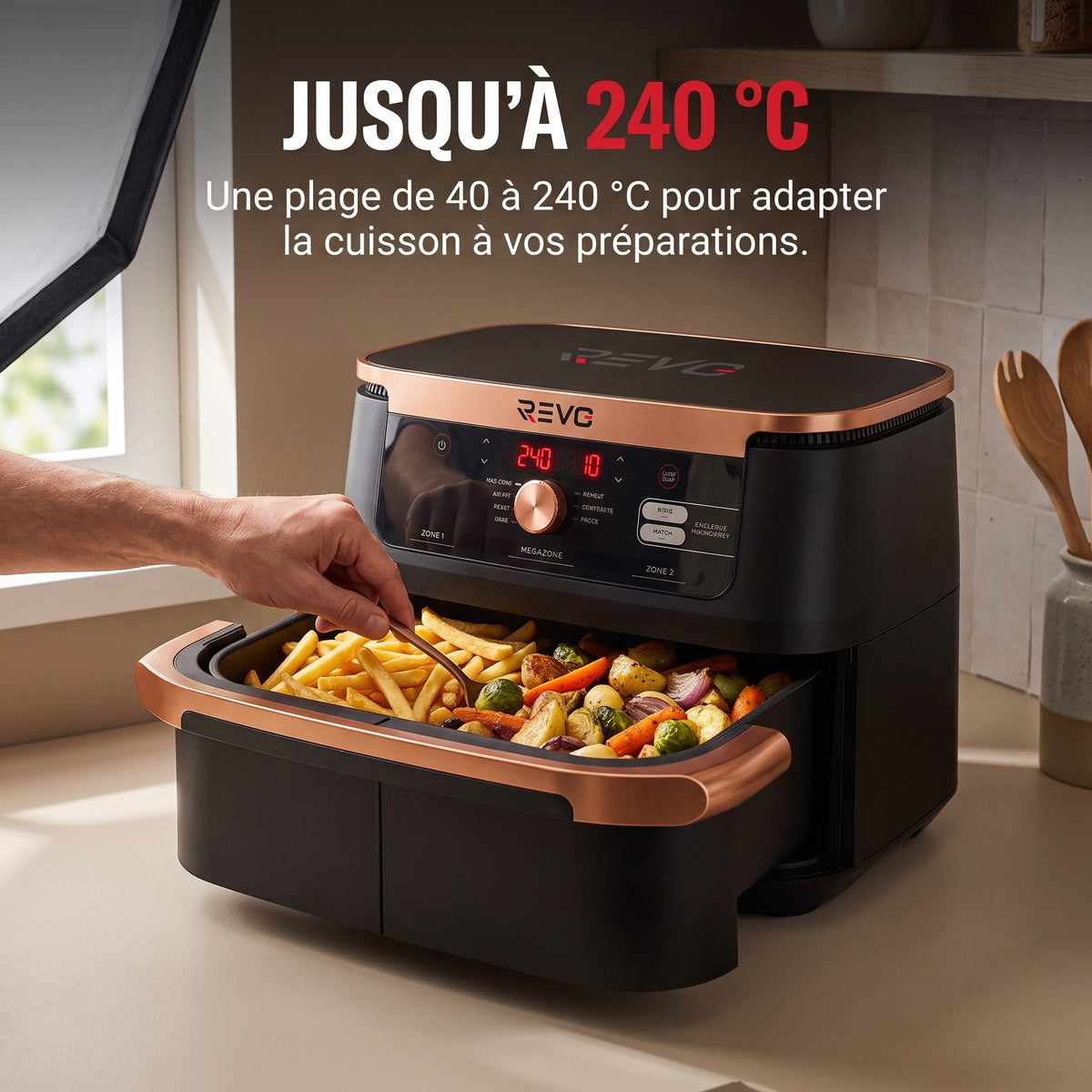 Air Fryer REVO Majora 10 – 10,4 L – 2 Zones de Cuisson – 7 Fonctions – 2 470 W – 240 °C