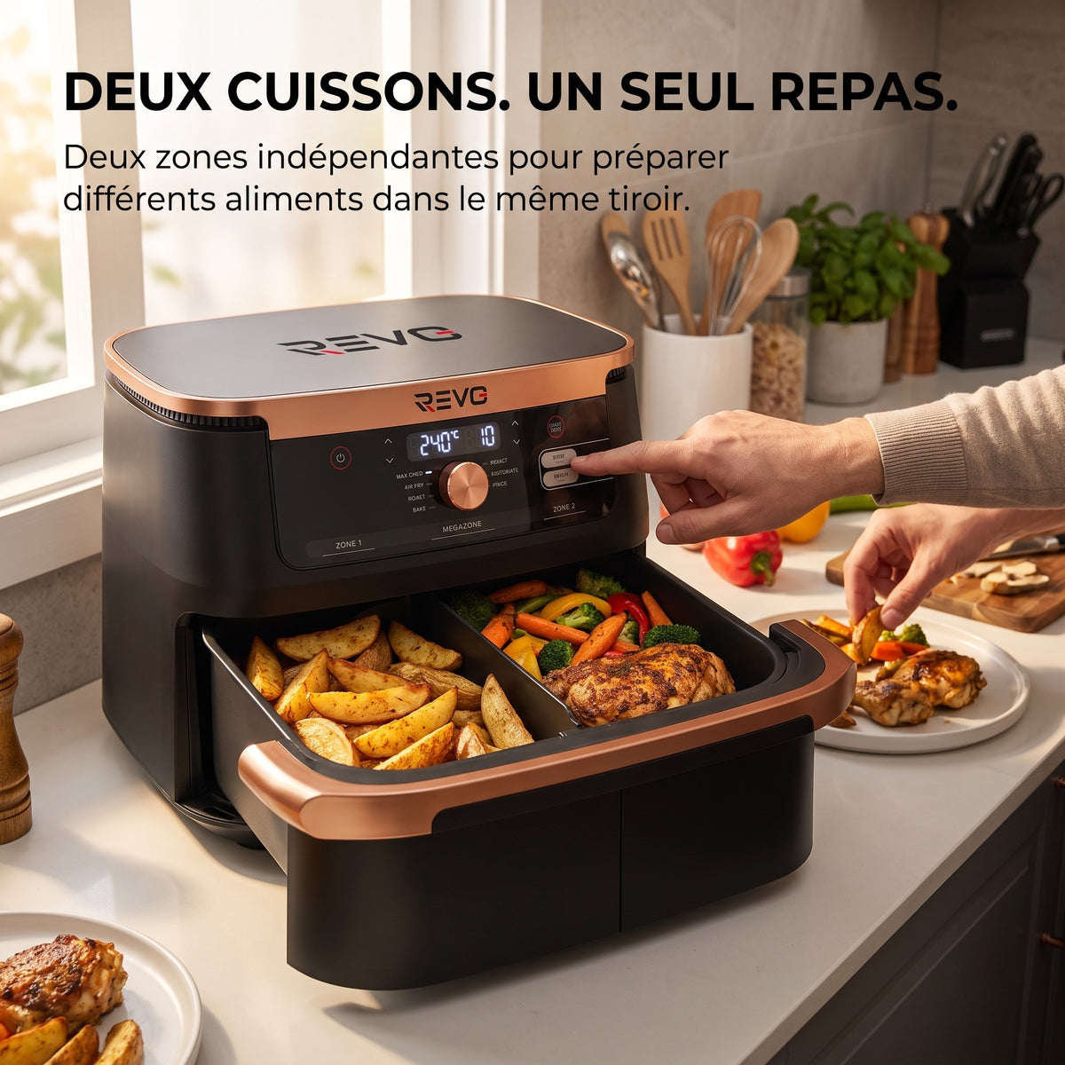 Air Fryer REVO Majora 10 – 10,4 L – 2 Zones de Cuisson – 7 Fonctions – 2 470 W – 240 °C