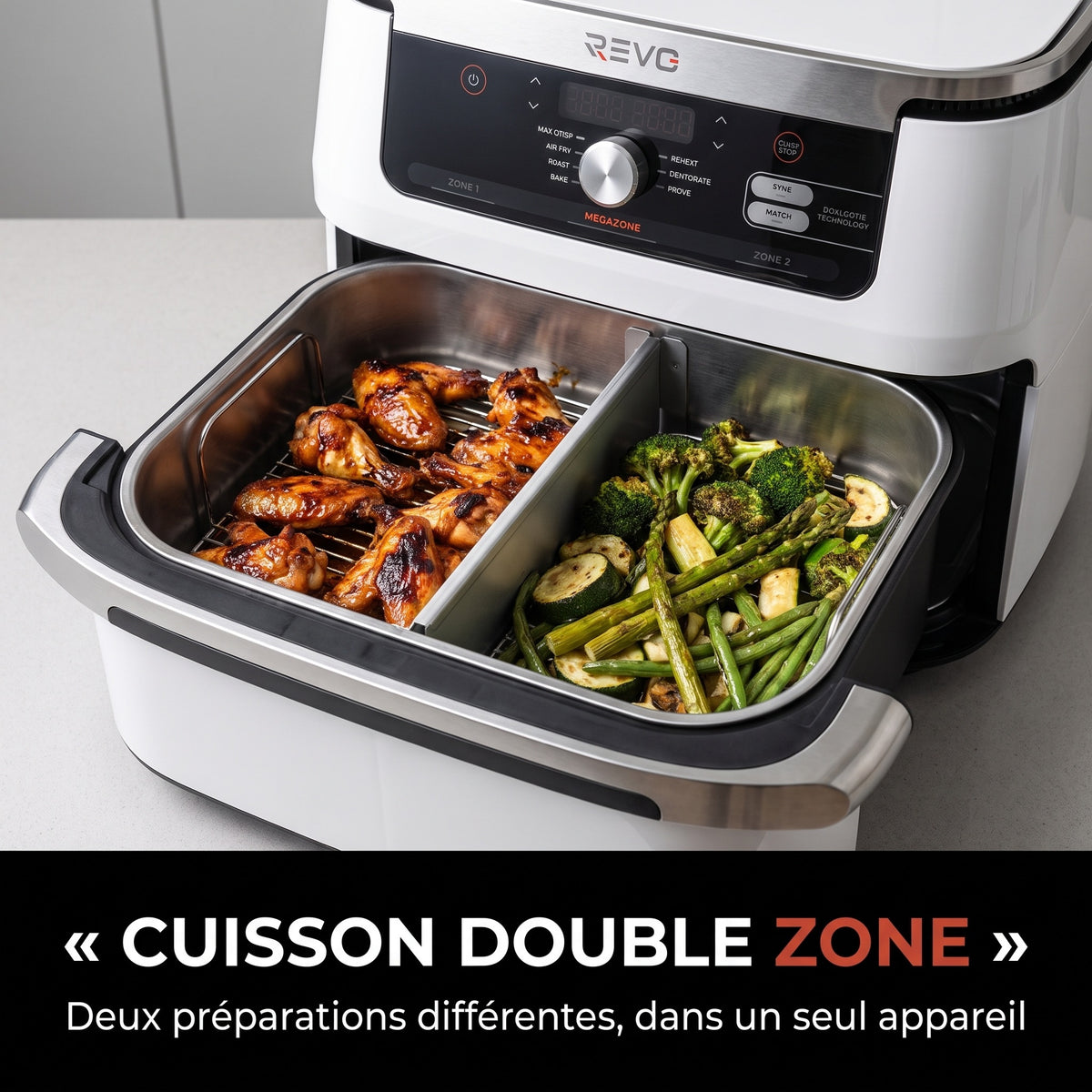 Air Fryer REVO Astoria 10 – 10,4 L – 2 Zones de Cuisson – 7 Modes – 2 470 W