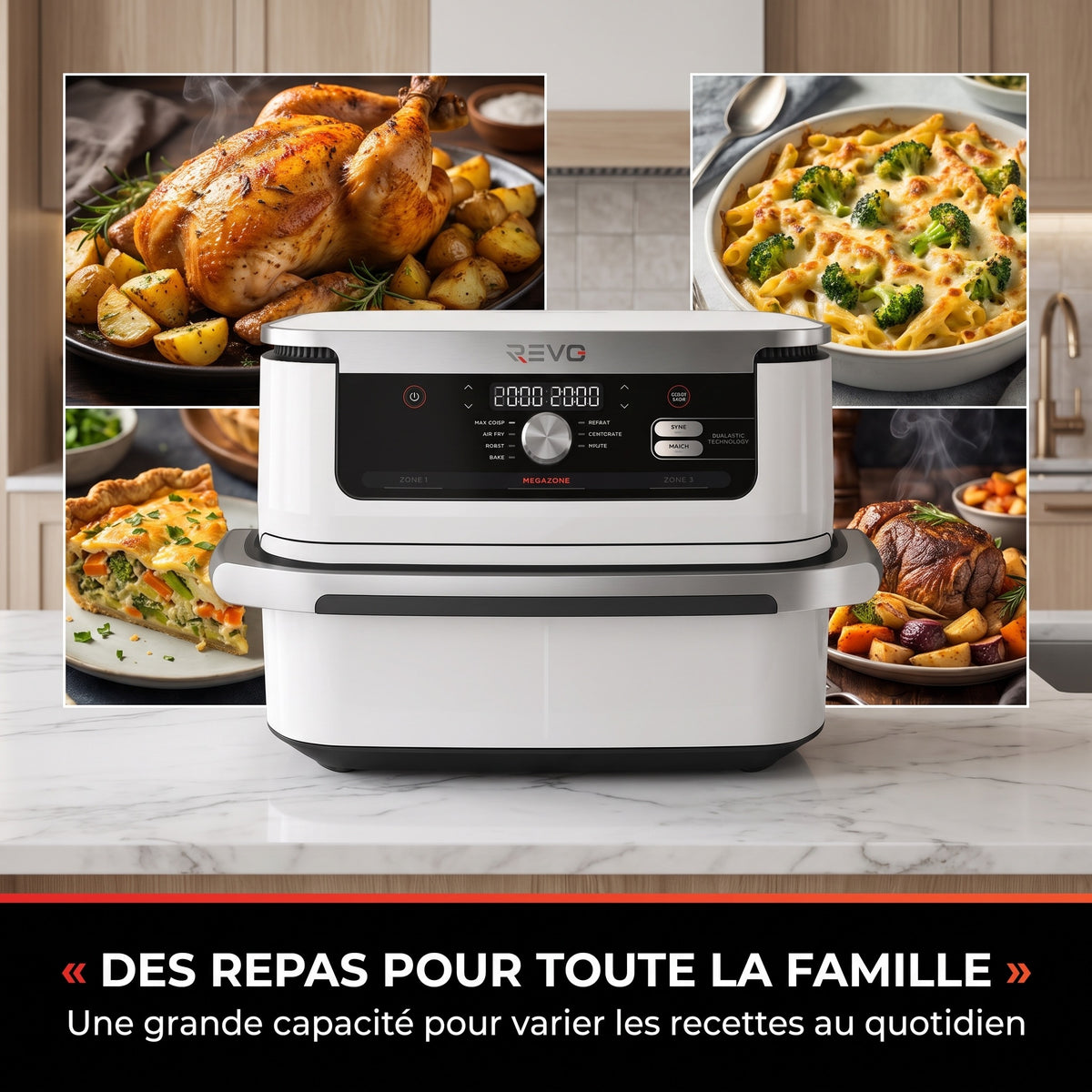 Air Fryer REVO Astoria 10 – 10,4 L – 2 Zones de Cuisson – 7 Modes – 2 470 W