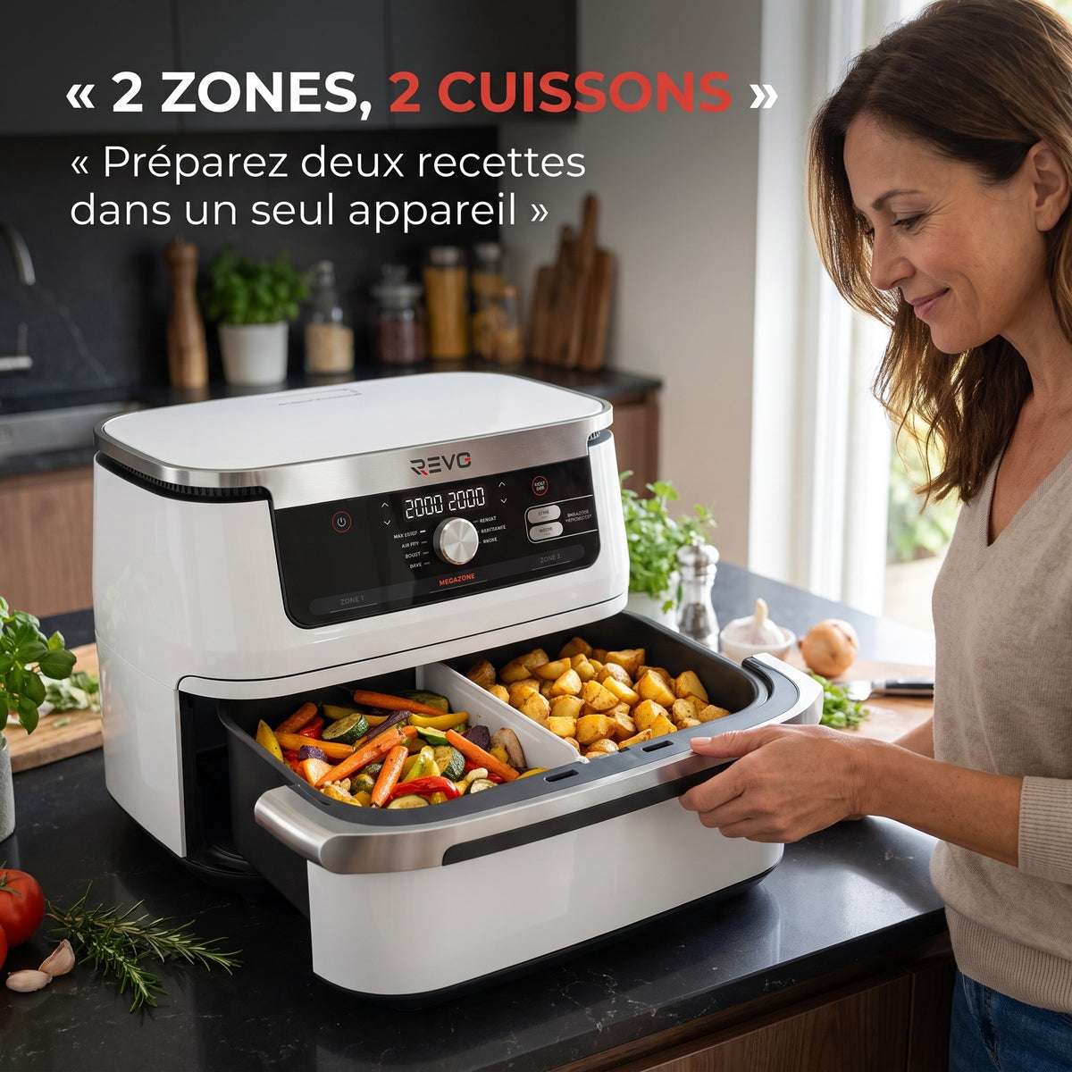 Air Fryer REVO Astoria 10 – 10,4 L – 2 Zones de Cuisson – 7 Modes – 2 470 W