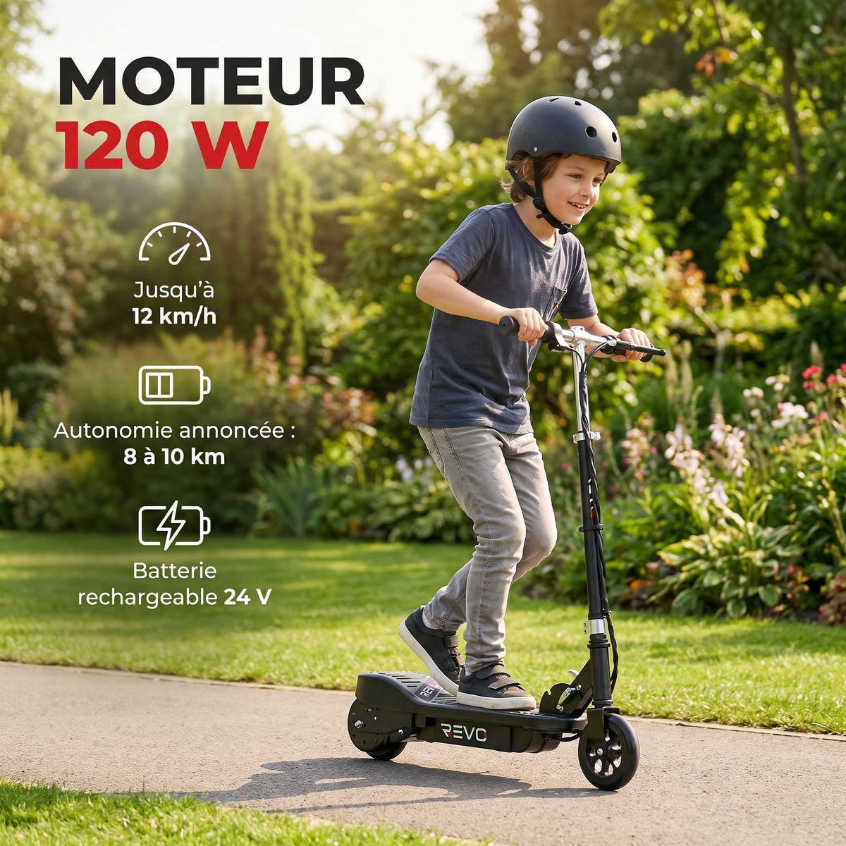 Trottinette Électrique Enfant REVO KidVolt 12 – 120 W – Jusqu’à 12 km/h – Autonomie 8 à 10 km – Pliable & Réglable