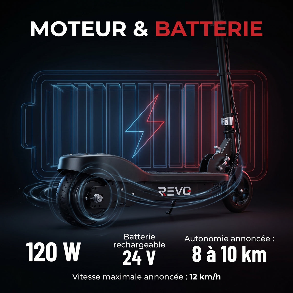 Trottinette Électrique Enfant REVO KidVolt 12 – 120 W – Jusqu’à 12 km/h – Autonomie 8 à 10 km – Pliable & Réglable