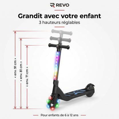 Trottinette Électrique Enfant REVO Lumio 45 – 45 W – Jusqu’à 10 km/h – Autonomie 4 km – LED Multicolores – Guidon Réglable