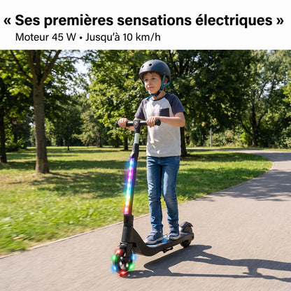 Trottinette Électrique Enfant REVO Lumio 45 – 45 W – Jusqu’à 10 km/h – Autonomie 4 km – LED Multicolores – Guidon Réglable