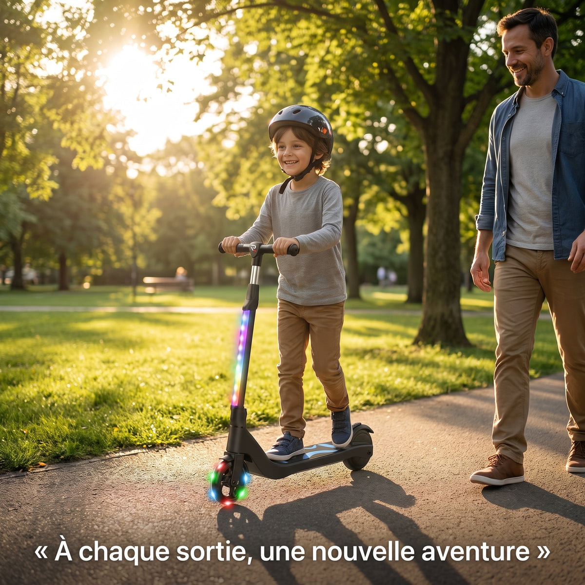 Trottinette Électrique Enfant REVO Lumio 45 – 45 W – Jusqu’à 10 km/h – Autonomie 4 km – LED Multicolores – Guidon Réglable