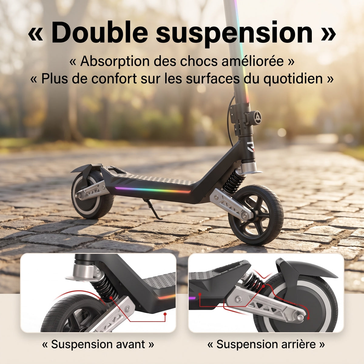 Trottinette Électrique Enfant REVO MiniPulse 16 – 6 à 12 Ans – 5/10/16 km/h – Autonomie 9 km – Double Suspension – Bluetooth & LED