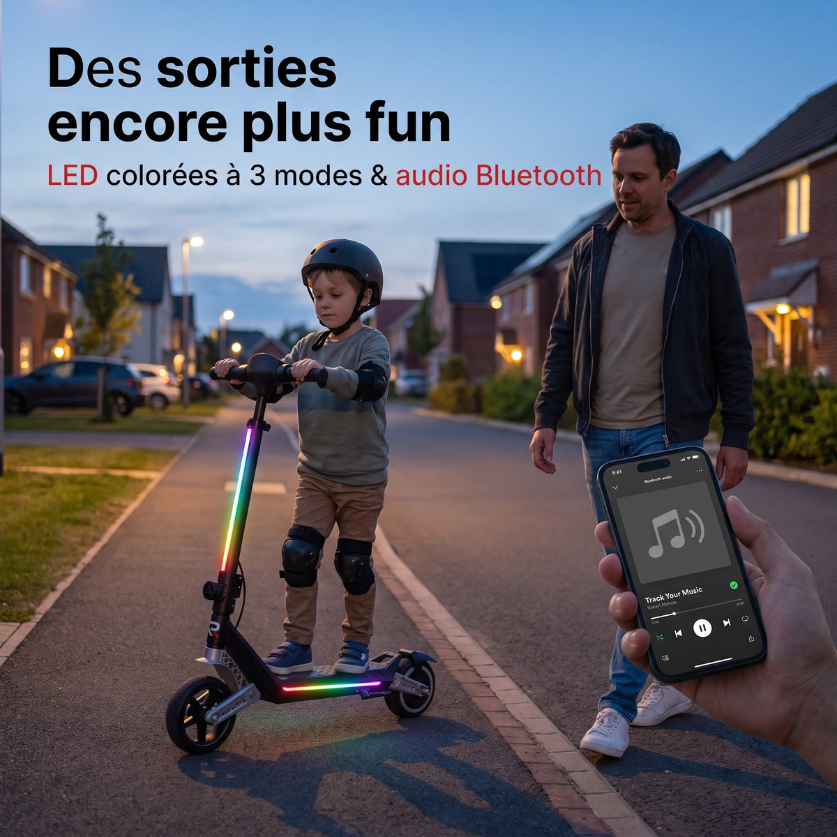 Trottinette Électrique Enfant REVO MiniPulse 16 – 6 à 12 Ans – 5/10/16 km/h – Autonomie 9 km – Double Suspension – Bluetooth & LED