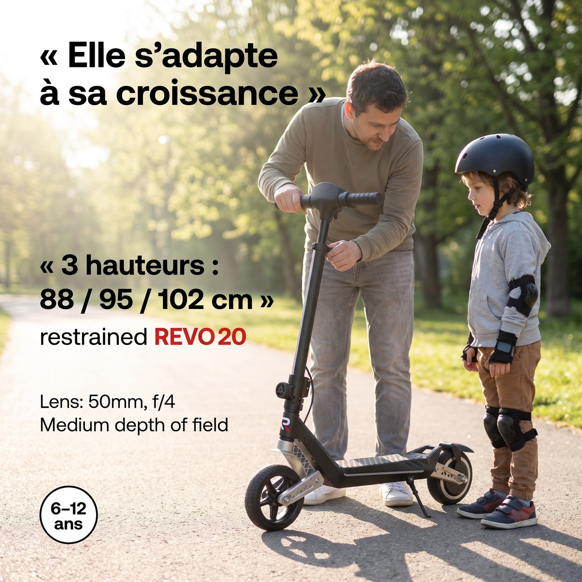Trottinette Électrique Enfant REVO MiniPulse 16 – 6 à 12 Ans – 5/10/16 km/h – Autonomie 9 km – Double Suspension – Bluetooth & LED