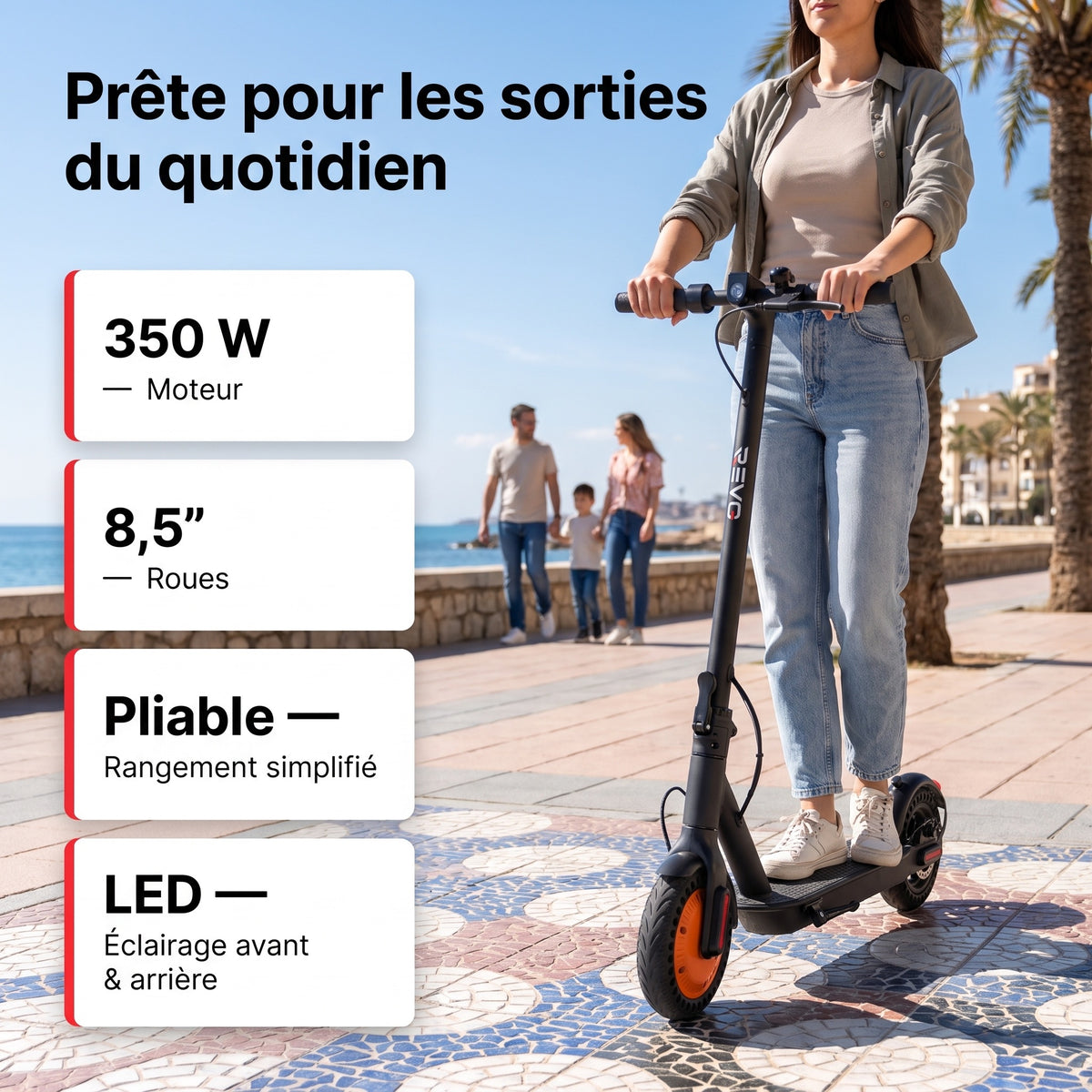 Trottinette Électrique REVO Sprinty 350 – Moteur 350 W – Roues 8,5″ – Pliable – Éclairage LED