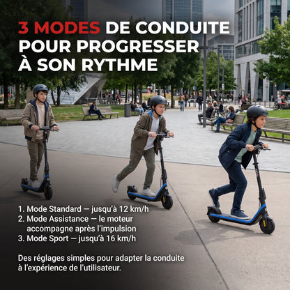 Trottinette Électrique Enfant REVO Kinetik 16 – Jusqu’à 16 km/h – Autonomie jusqu’à 16 km – 3 Modes de Conduite – Guidon Réglable