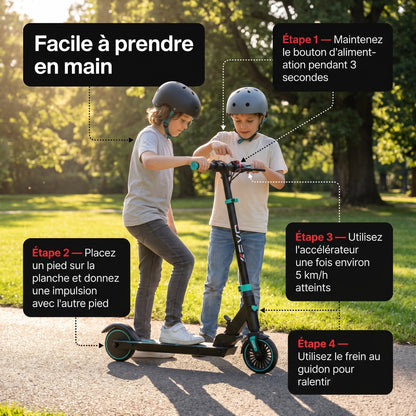 Trottinette Électrique Enfant REVO MiniRide 250 – 250 W – Jusqu’à 20 km/h – Autonomie jusqu’à 16 km – Pliable