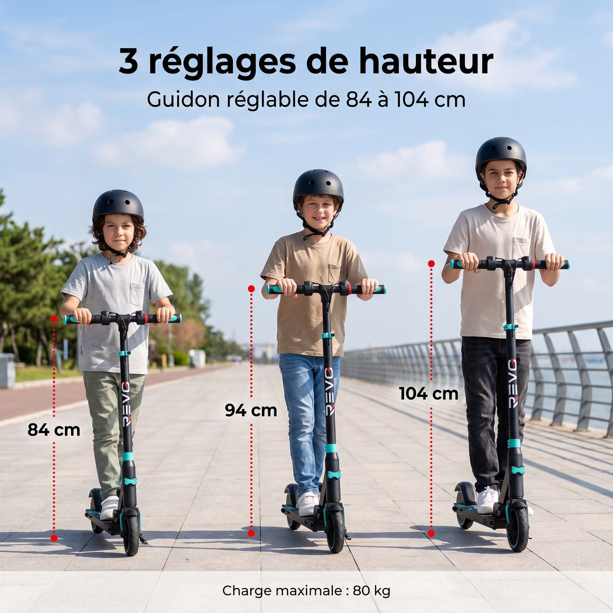 Trottinette Électrique Enfant REVO MiniRide 250 – 250 W – Jusqu’à 20 km/h – Autonomie jusqu’à 16 km – Pliable