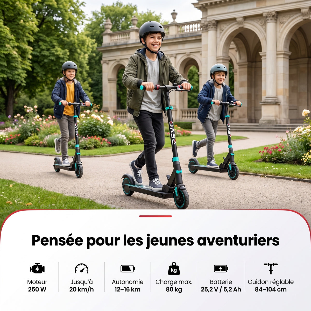 Trottinette Électrique Enfant REVO MiniRide 250 – 250 W – Jusqu’à 20 km/h – Autonomie jusqu’à 16 km – Pliable