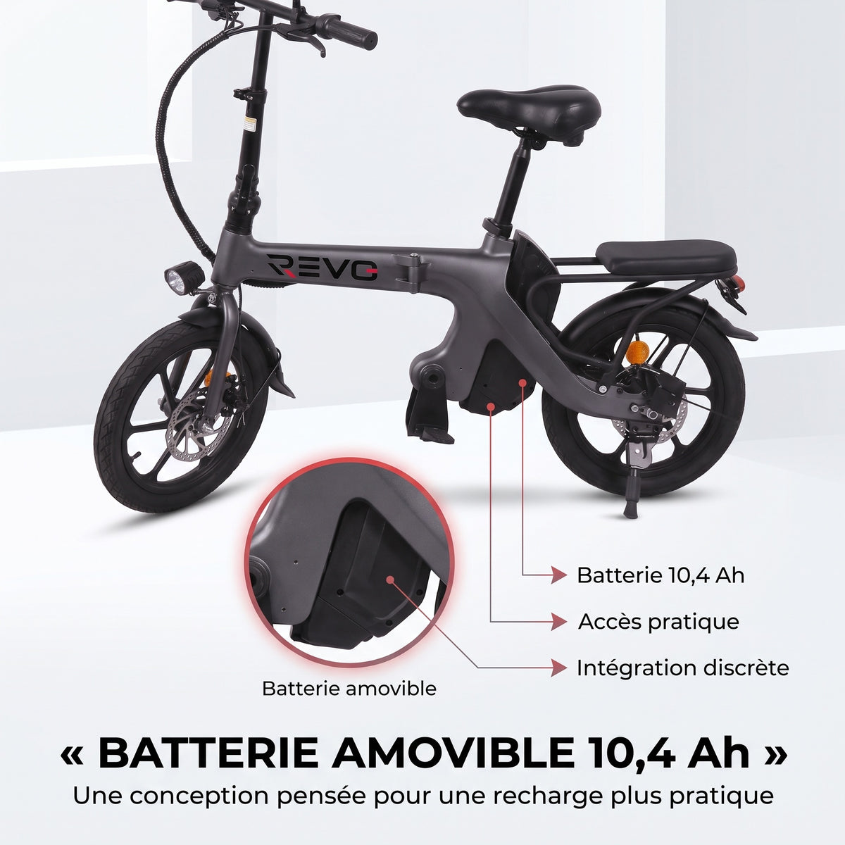 Draisienne Électrique Pliable REVO Velix 16 – Roues 16" – Batterie Amovible 10,4 Ah – Freins à Disque Avant & Arrière