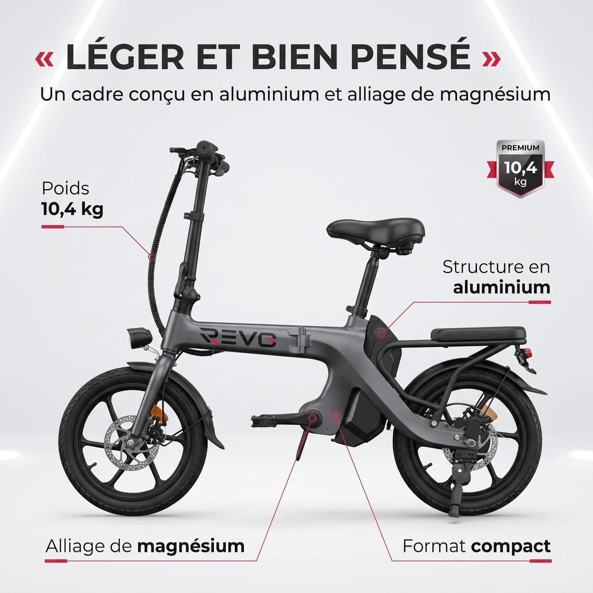 Draisienne Électrique Pliable REVO Velix 16 – Roues 16" – Batterie Amovible 10,4 Ah – Freins à Disque Avant & Arrière