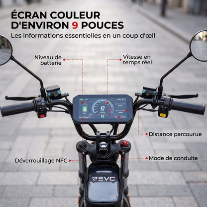 Draisienne Électrique REVO Drivon 1500 – Jusqu’à 1500 W – Autonomie jusqu’à 72 km – Batterie 48 V 15,6 Ah – NFC & Freins Hydrauliques
