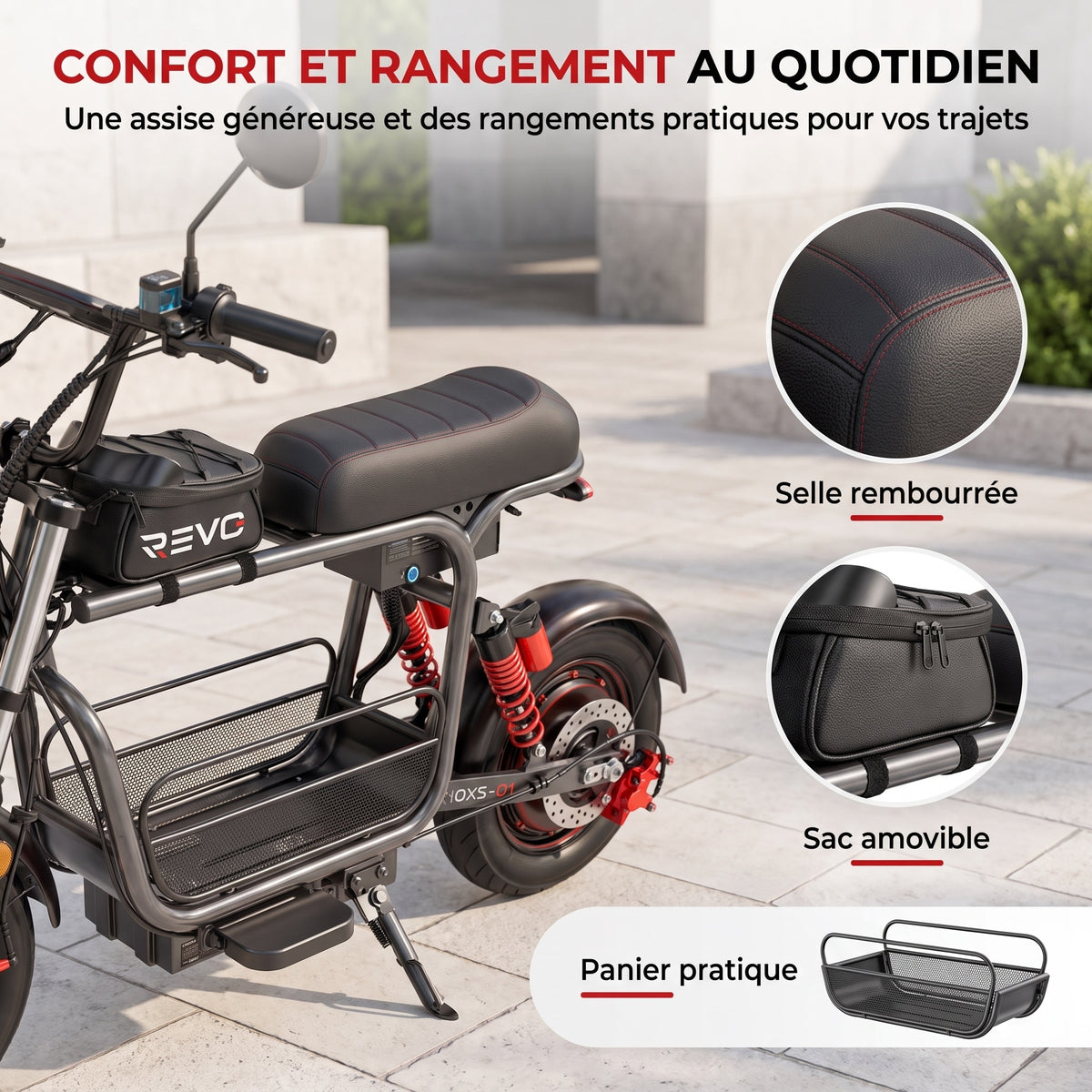 Draisienne Électrique REVO Drivon 1500 – Jusqu’à 1500 W – Autonomie jusqu’à 72 km – Batterie 48 V 15,6 Ah – NFC & Freins Hydrauliques