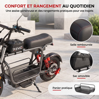 Draisienne Électrique REVO Drivon 1500 – Jusqu’à 1500 W – Autonomie jusqu’à 72 km – Batterie 48 V 15,6 Ah – NFC & Freins Hydrauliques