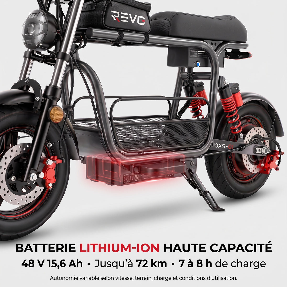 Draisienne Électrique REVO Drivon 1500 – Jusqu’à 1500 W – Autonomie jusqu’à 72 km – Batterie 48 V 15,6 Ah – NFC & Freins Hydrauliques