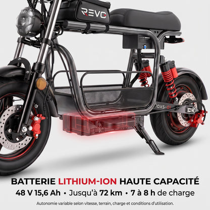 Draisienne Électrique REVO Drivon 1500 – Jusqu’à 1500 W – Autonomie jusqu’à 72 km – Batterie 48 V 15,6 Ah – NFC & Freins Hydrauliques