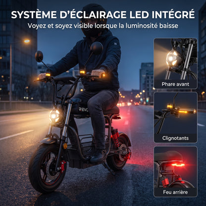 Draisienne Électrique REVO Drivon 1500 – Jusqu’à 1500 W – Autonomie jusqu’à 72 km – Batterie 48 V 15,6 Ah – NFC & Freins Hydrauliques