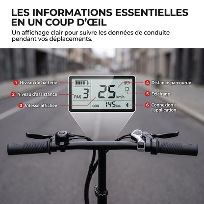 Draisienne Électrique Pliable REVO Foldix 14 – 250 W – Batterie 36 V 12 Ah – Autonomie jusqu’à 50 km – Application – Roues 14"