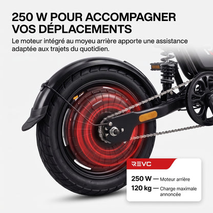 Draisienne Électrique Pliable REVO Foldix 14 – 250 W – Batterie 36 V 12 Ah – Autonomie jusqu’à 50 km – Application – Roues 14"