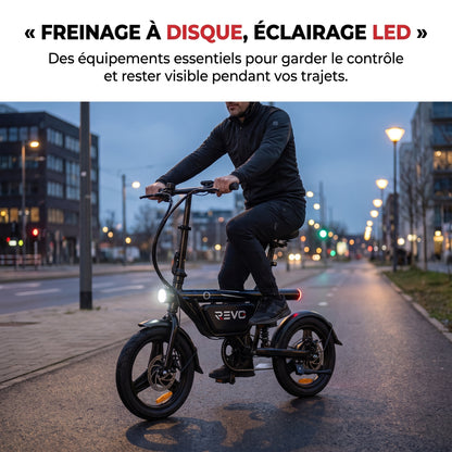 Draisienne Électrique Pliable REVO Foldix 14 – 250 W – Batterie 36 V 12 Ah – Autonomie jusqu’à 50 km – Application – Roues 14"