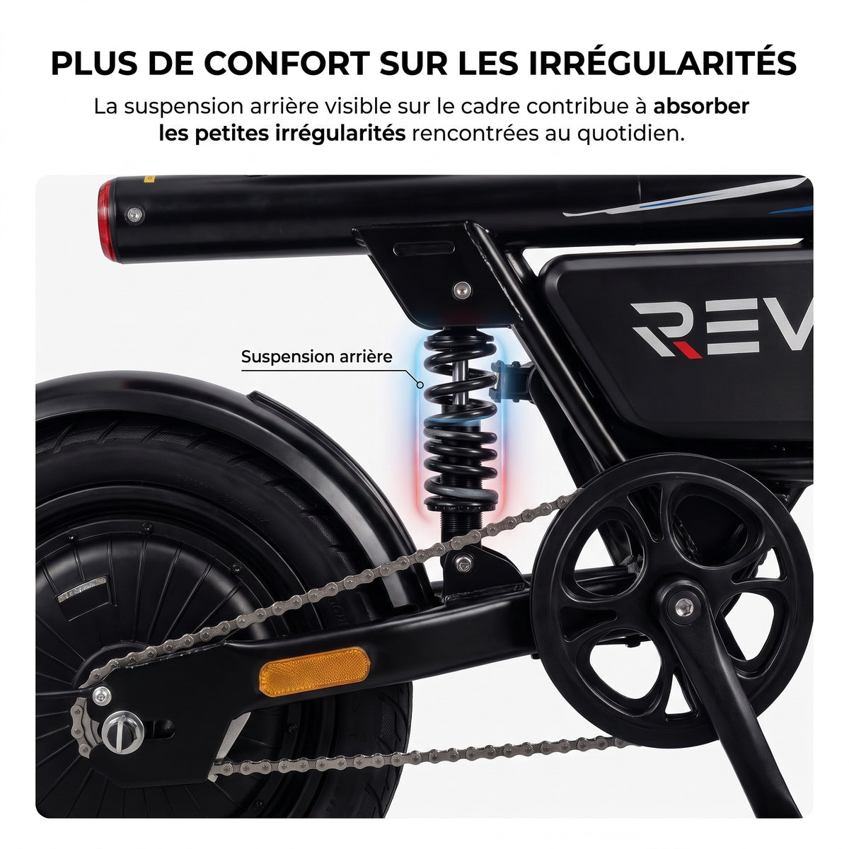 Draisienne Électrique Pliable REVO Foldix 14 – 250 W – Batterie 36 V 12 Ah – Autonomie jusqu’à 50 km – Application – Roues 14"