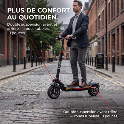 Trottinette Électrique REVO Axion 800 – 800 W Max – Autonomie jusqu’à 45 km – Batterie 48 V 13 Ah – Double Suspension – Roues 10"