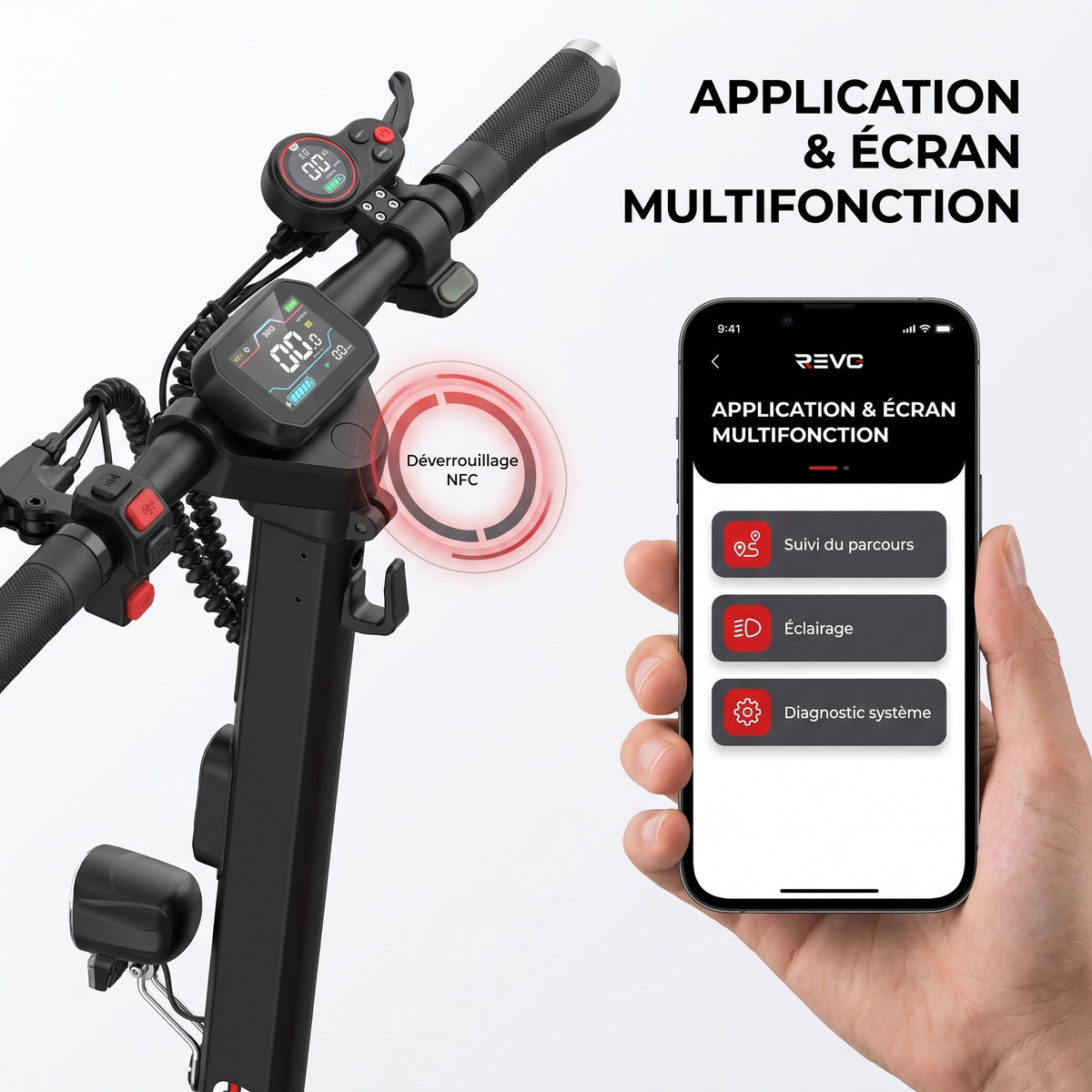 Trottinette Électrique REVO Apex X2 – 2 × 1800 W – Batterie 52 V 23,4 Ah – Pneus 10″ Tubeless – Double Suspension – APP & NFC