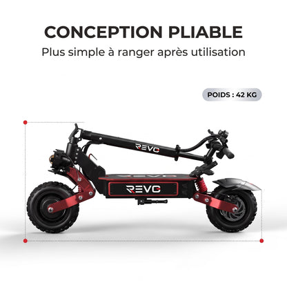 Trottinette Électrique REVO Talon X2 – Double Moteur – Batterie 60 V 33 Ah – Autonomie 80 à 100 km – Pneus Tout-Terrain 11"