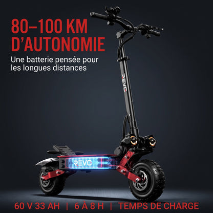 Trottinette Électrique REVO Talon X2 – Double Moteur – Batterie 60 V 33 Ah – Autonomie 80 à 100 km – Pneus Tout-Terrain 11"
